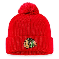 Men's Fanatics Red Chicago Blackhawks Primary Logo Cuffed Knit Hat with Pom