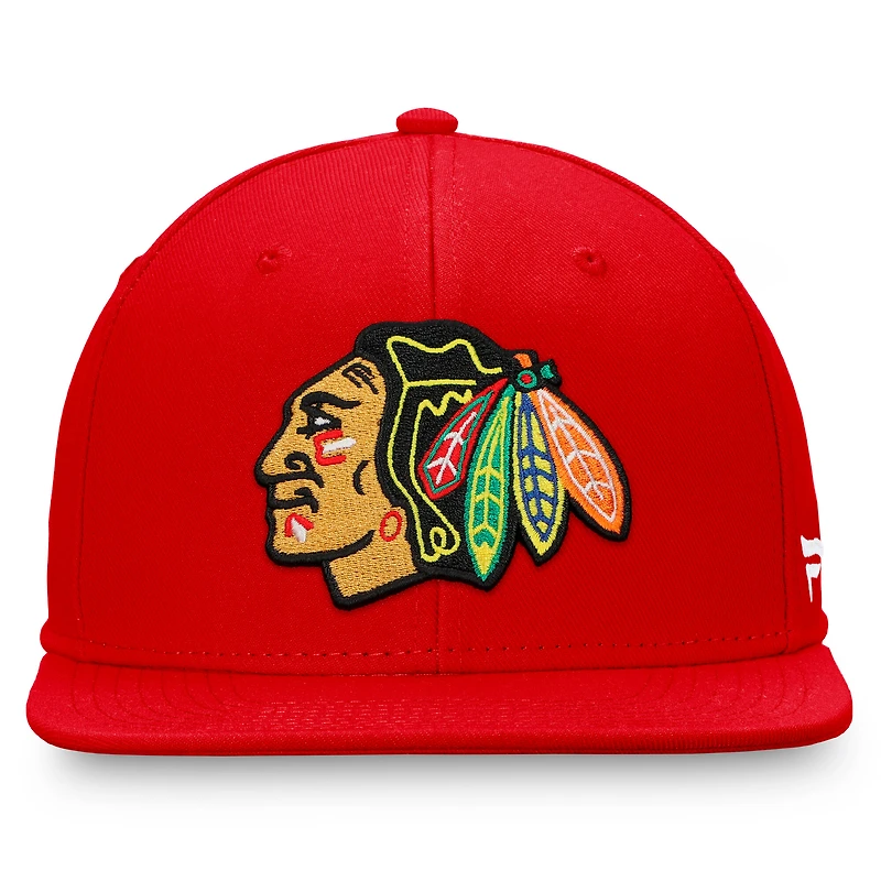 Casquette Snapback Fanatics rouge pour homme avec logo principal des Blackhawks de Chicago