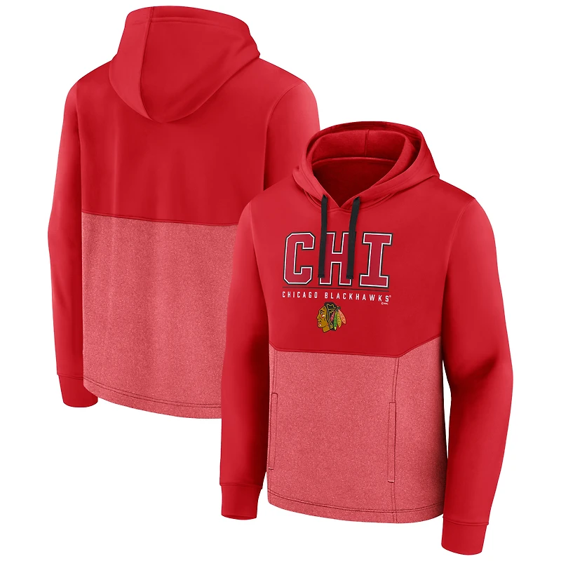 Sweat à capuche rouge trois mélanges réussi des Blackhawks de Chicago marque Fanatics pour hommes