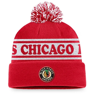 Men's Fanatics Red Chicago Blackhawks Vintage Sport Resort Cuffed Knit Hat with Pom