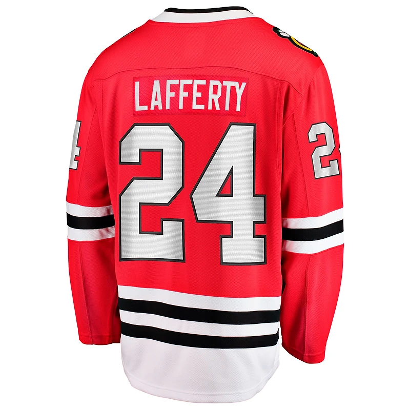 Maillot Fanatics Sam Lafferty rouge pour homme des Chicago Blackhawks à domicile Breakaway