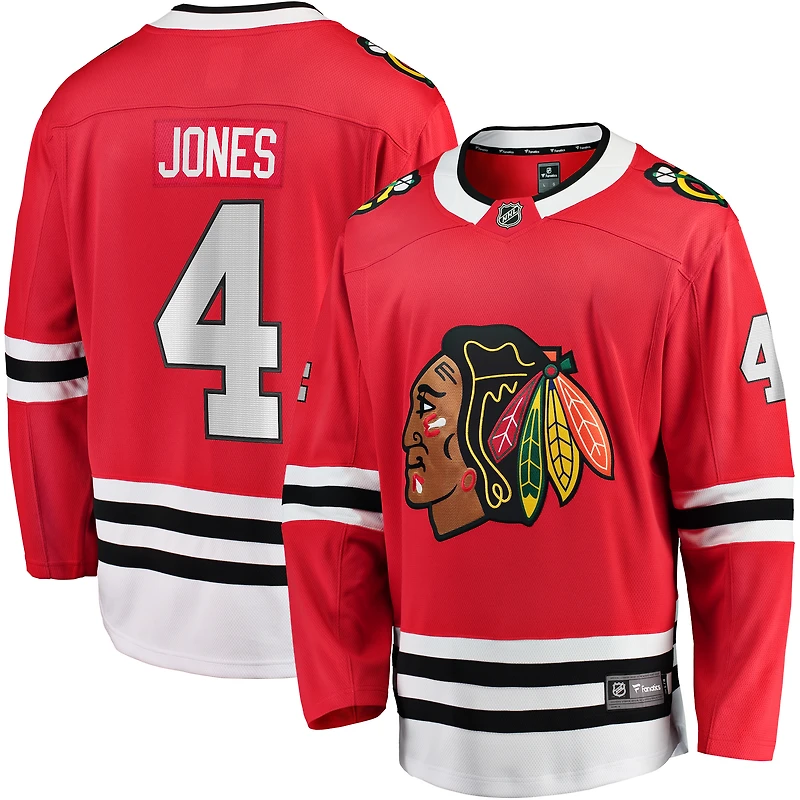 Maillot de joueur échappé à domicile Fanatics Seth Jones des Blackhawks Chicago rouge pour hommes