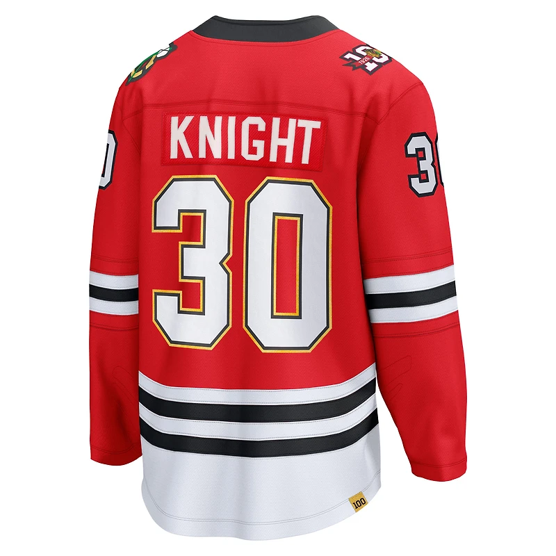 Men's Fanatics Spencer Knight Red Chicago Blackhawks Centennial Breakaway Player Jersey