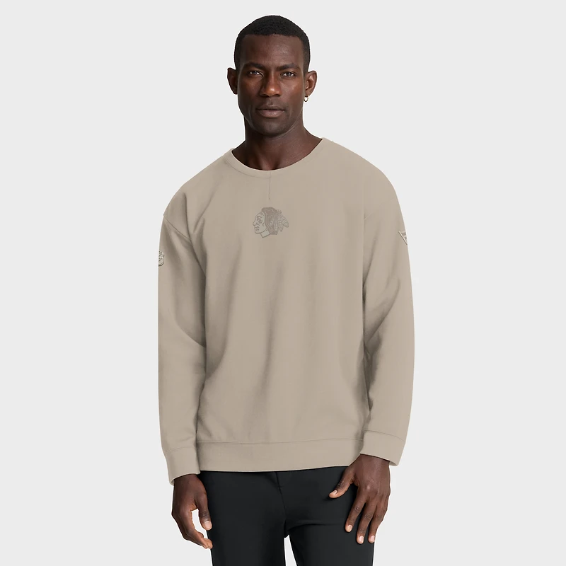 Men's Fanatics Tan Chicago Blackhawks Authentic Pro Road Tri-Blend Sweatshirt