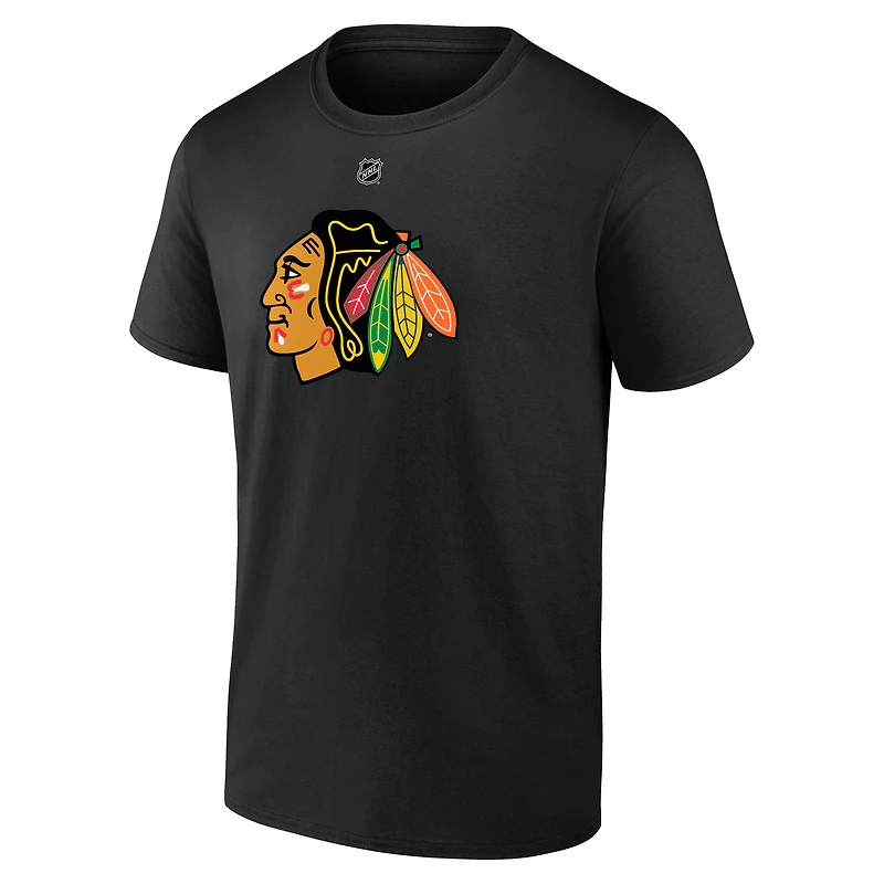 T-shirt authentique Fanatics Teuvo Teravainen noir Chicago Blackhawks avec nom et numéro superposés