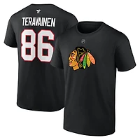 T-shirt authentique Fanatics Teuvo Teravainen noir Chicago Blackhawks avec nom et numéro superposés