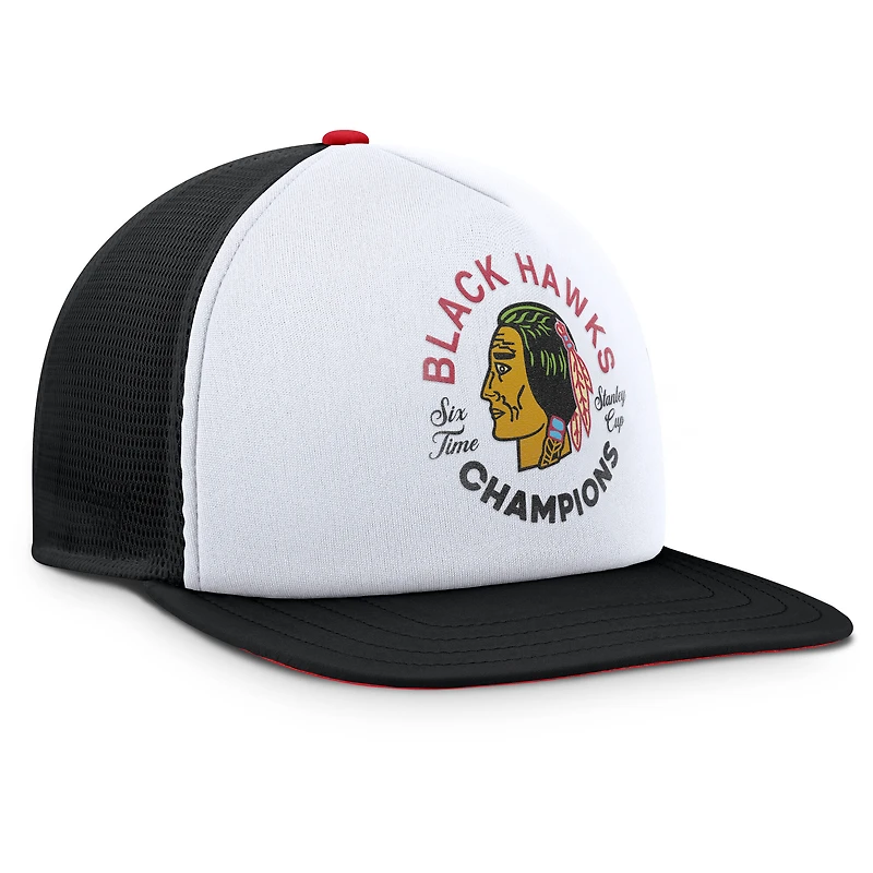 Casquette snapback en mousse pour homme Fanatics Chicago Blackhawks Decades Collection blanche/noire