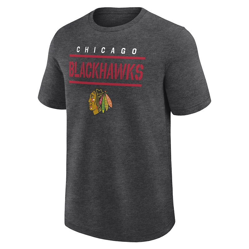 T-shirt athlétique pour homme avec logo chiné anthracite des Blackhawks de Chicago.