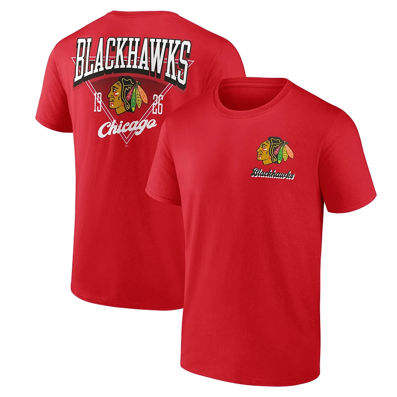 T-shirt rouge athlétique avec logo des Blackhawks de Chicago « Never Over » pour homme