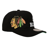 Men's Mitchell & Ness  Black Chicago Blackhawks Busted Logo Wordmark Wrap Around Pro Pinch Adjustable Hat