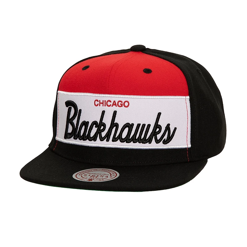 Casquette Snapback noire Mitchell & Ness Chicago Blackhawks Retro Script Colorblock pour hommes
