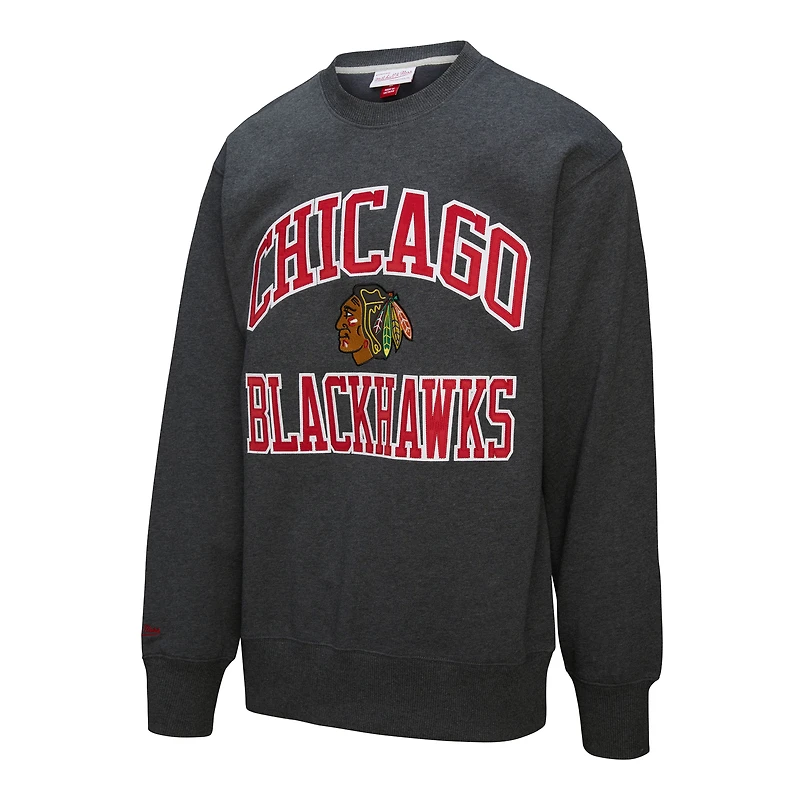 Sweat-shirt en molleton Mitchell & Ness Heather Charcoal pour homme, victoire séries éliminatoires des Blackhawks de Chicago