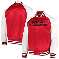 Veste à bouton-pression en satin raglan Primetime Chicago Blackhawks Mitchell & Ness rouge/blanc pour hommes