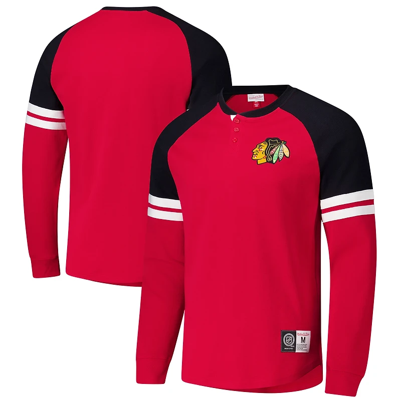 Men's Mitchell & Ness Red Chicago Blackhawks Thermal Henley Long Sleeve T-Shirt