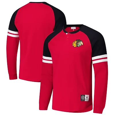 Men's Mitchell & Ness Red Chicago Blackhawks Thermal Henley Long Sleeve T-Shirt