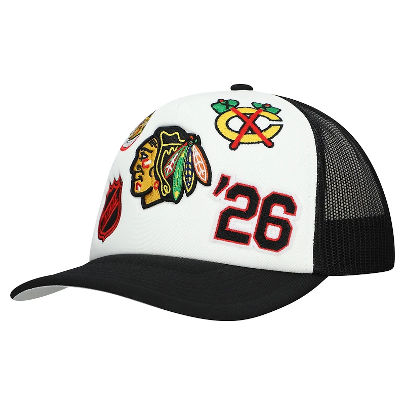 Men's Mitchell & Ness White/Black Chicago Blackhawks Gridlock Trucker Adjustable Hat