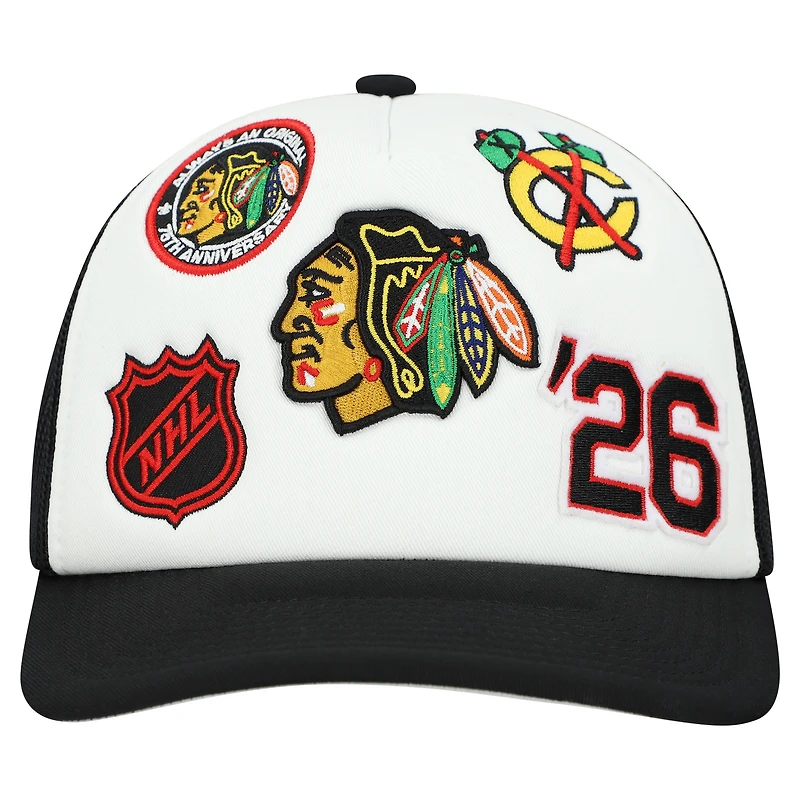 Men's Mitchell & Ness White/Black Chicago Blackhawks Gridlock Trucker Adjustable Hat