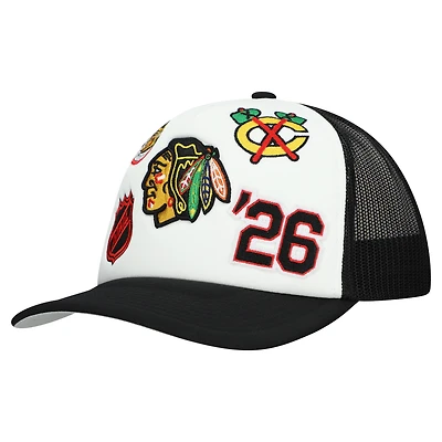 Men's Mitchell & Ness White/Black Chicago Blackhawks Gridlock Trucker Adjustable Hat