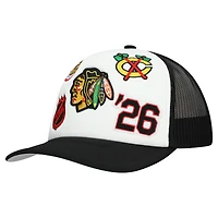 Men's Mitchell & Ness White/Black Chicago Blackhawks Gridlock Trucker Adjustable Hat