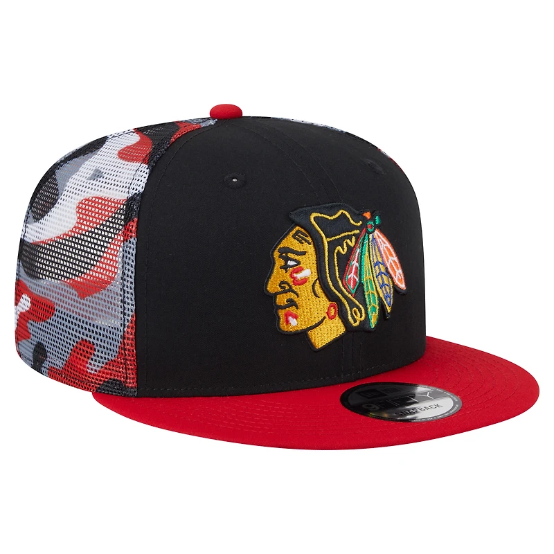 Men's New Era Black/Red Chicago Blackhawks Camo Meshback 9FIFTY Snapback Hat