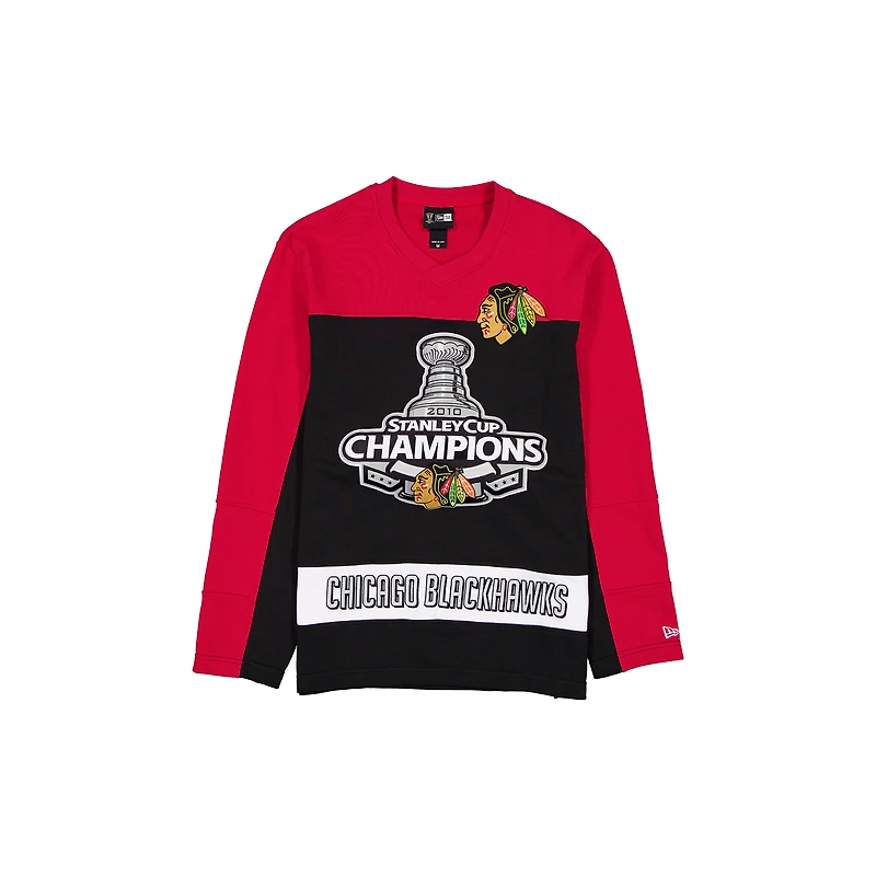 Maillot de hockey à manches longues New Era noir et rouge des Blackhawks Chicago, champions la Coupe Stanley, pour homme