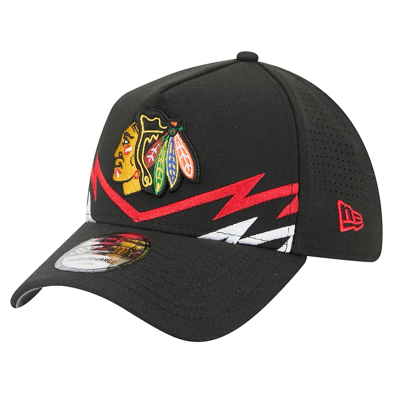 Men's New Era Black Chicago Blackhawks 39THIRTY A-Frame Perforated Flex Hat