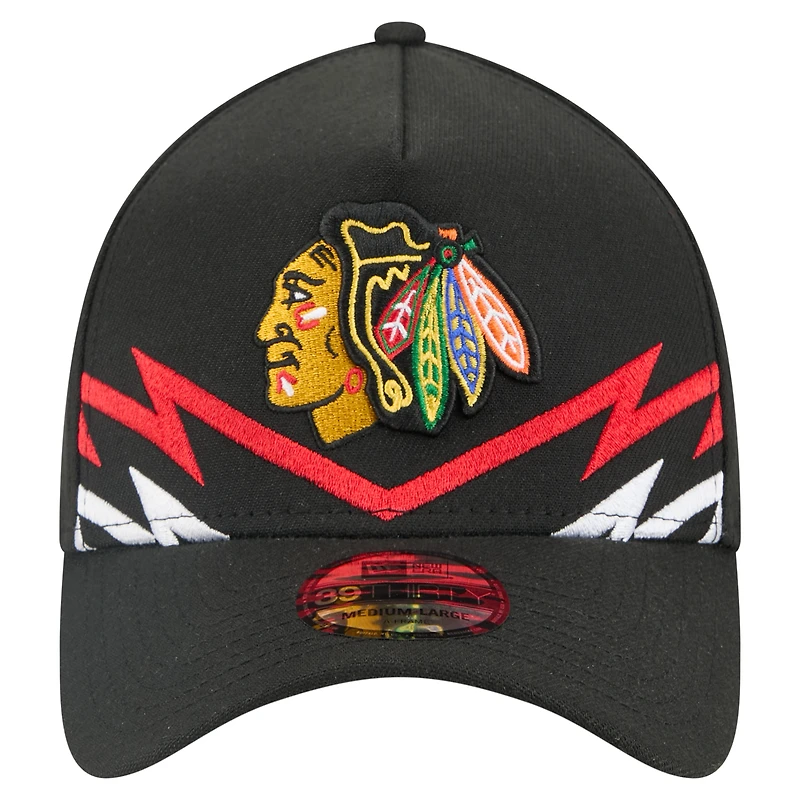 Men's New Era Black Chicago Blackhawks 39THIRTY A-Frame Perforated Flex Hat