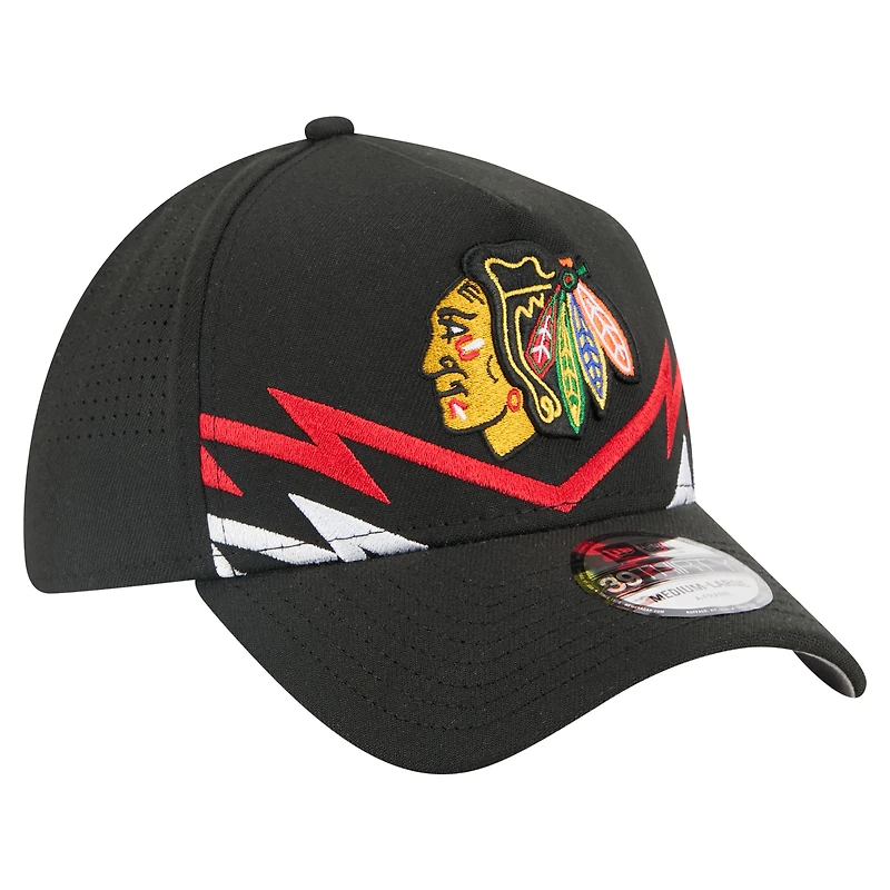 Men's New Era Black Chicago Blackhawks 39THIRTY A-Frame Perforated Flex Hat