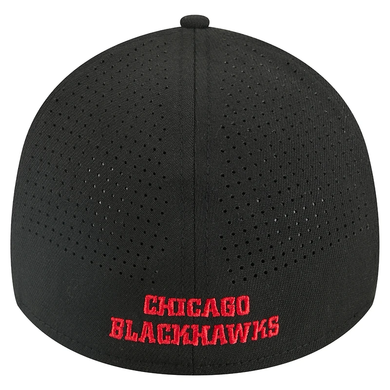 Men's New Era Black Chicago Blackhawks 39THIRTY A-Frame Perforated Flex Hat