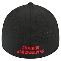 Men's New Era Black Chicago Blackhawks 39THIRTY A-Frame Perforated Flex Hat