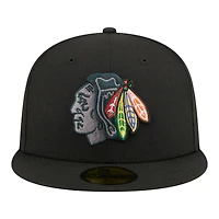 Men's New Era Black Chicago Blackhawks Color Pop 59FIFTY Fitted Hat