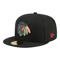 Men's New Era Black Chicago Blackhawks Color Pop 59FIFTY Fitted Hat