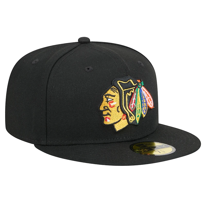 Men's New Era  Black Chicago Blackhawks Core 59FIFTY Fitted Hat