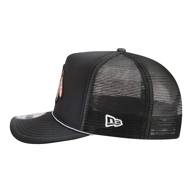 Men's New Era Black Chicago Blackhawks Faded A-Frame 9FIFTY Trucker Snapback Hat