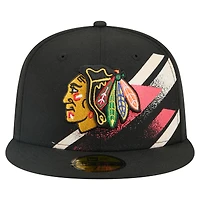Men's New Era Black Chicago Blackhawks Faded Lines 59FIFTY Fitted Hat