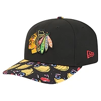 Casquette ajustable 9SEVENTY noire New Era pour homme avec visière mascotte des Chicago Blackhawks