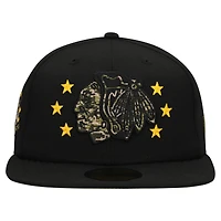 Men's New Era  Black Chicago Blackhawks Military Appreciation Digital Camo Stars 59FIFTY Fitted Hat