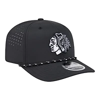 Casquette New Era noire Chicago Blackhawks Sport ventilée 9SEVENTY pour homme, ajustable par corde