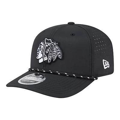 Men's New Era  Black Chicago Blackhawks Sport Vented 9SEVENTY Rope Adjustable Hat