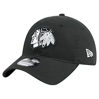 Casquette ajustable 9TWENTY noire New Era pour homme avec appliqué en tissu Chicago Blackhawks