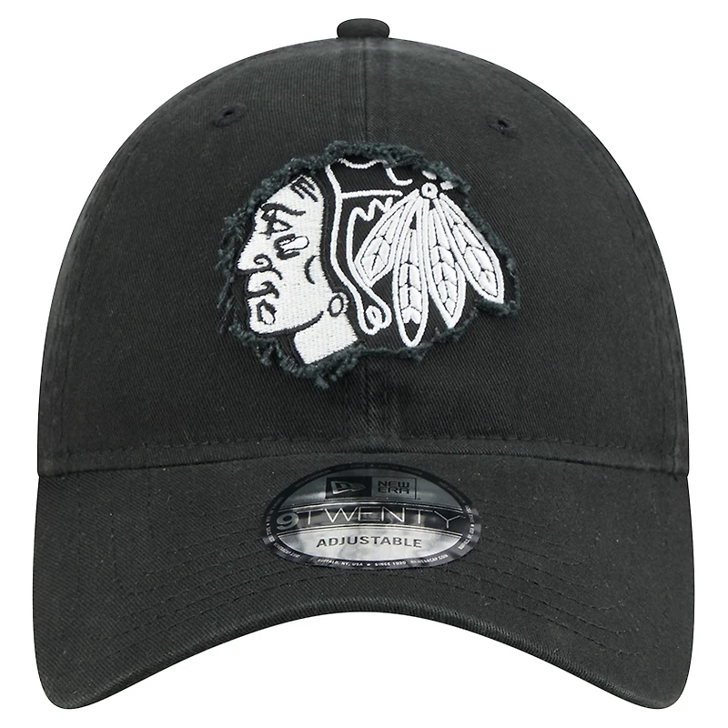 Men's New Era  Black Chicago Blackhawks Stamp Fabric Applique 9TWENTY Adjustable Hat