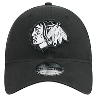 Men's New Era  Black Chicago Blackhawks Stamp Fabric Applique 9TWENTY Adjustable Hat