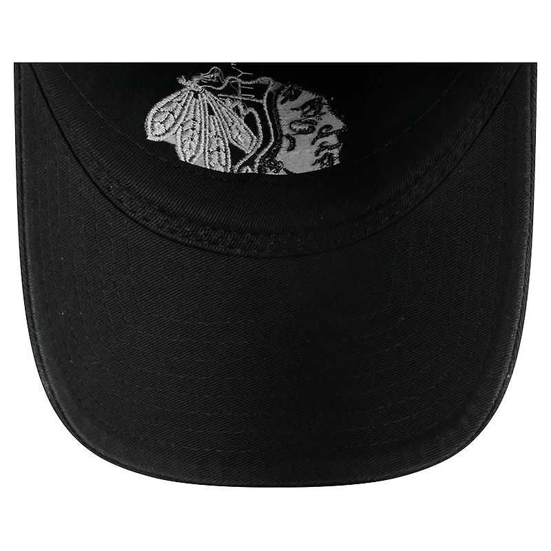 Casquette ajustable 9TWENTY noire New Era pour homme avec appliqué en tissu Chicago Blackhawks