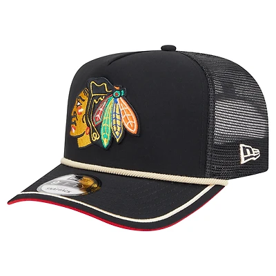 Men's New Era  Black Chicago Blackhawks Vintage Team Rope A-Frame 9FIFTY Snapback Hat