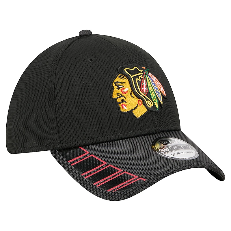 Men's New Era  Black Chicago Blackhawks Visor Hit 39THIRTY Flex Hat