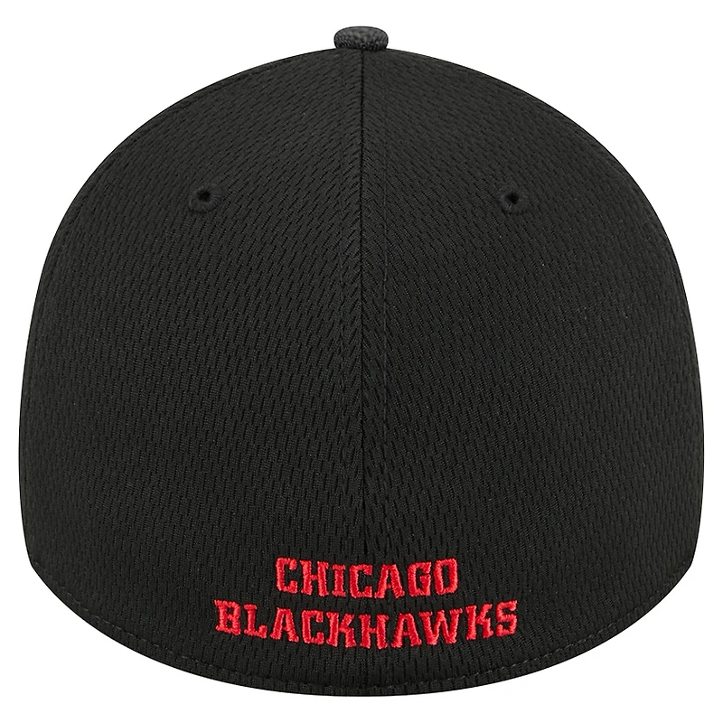 Men's New Era  Black Chicago Blackhawks Visor Hit 39THIRTY Flex Hat