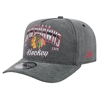 Men's New Era  Charcoal Chicago Blackhawks Throwback Washed A-Frame Pre-Curved 9FIFTY Snapback Hat