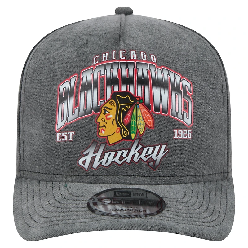 Casquette pré-courbée 9FIFTY à visière rabattable New Era Chicago Blackhawks pour homme, couleur anthracite