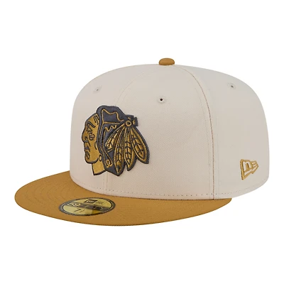 Casquette ajustée New Era 59FIFTY bicolore crème/beige Chicago Blackhawks pour homme