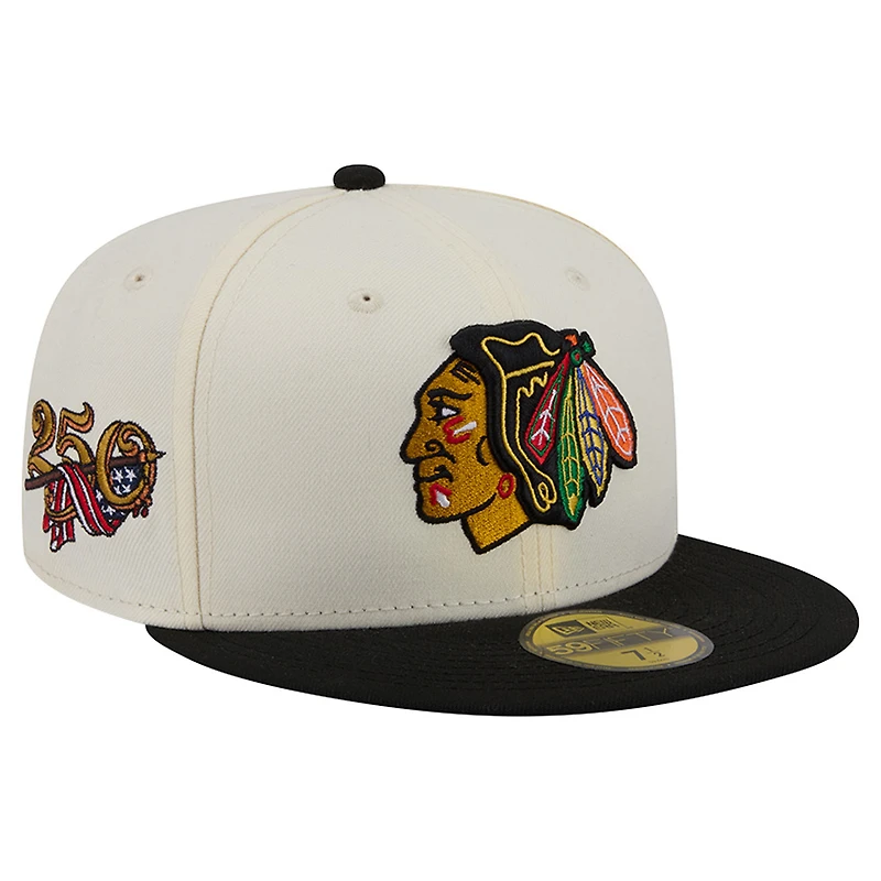 Men's New Era Cream Chicago Blackhawks 250th Anniversary of the United States Two-Tone 59FIFTY Fitted Hat
